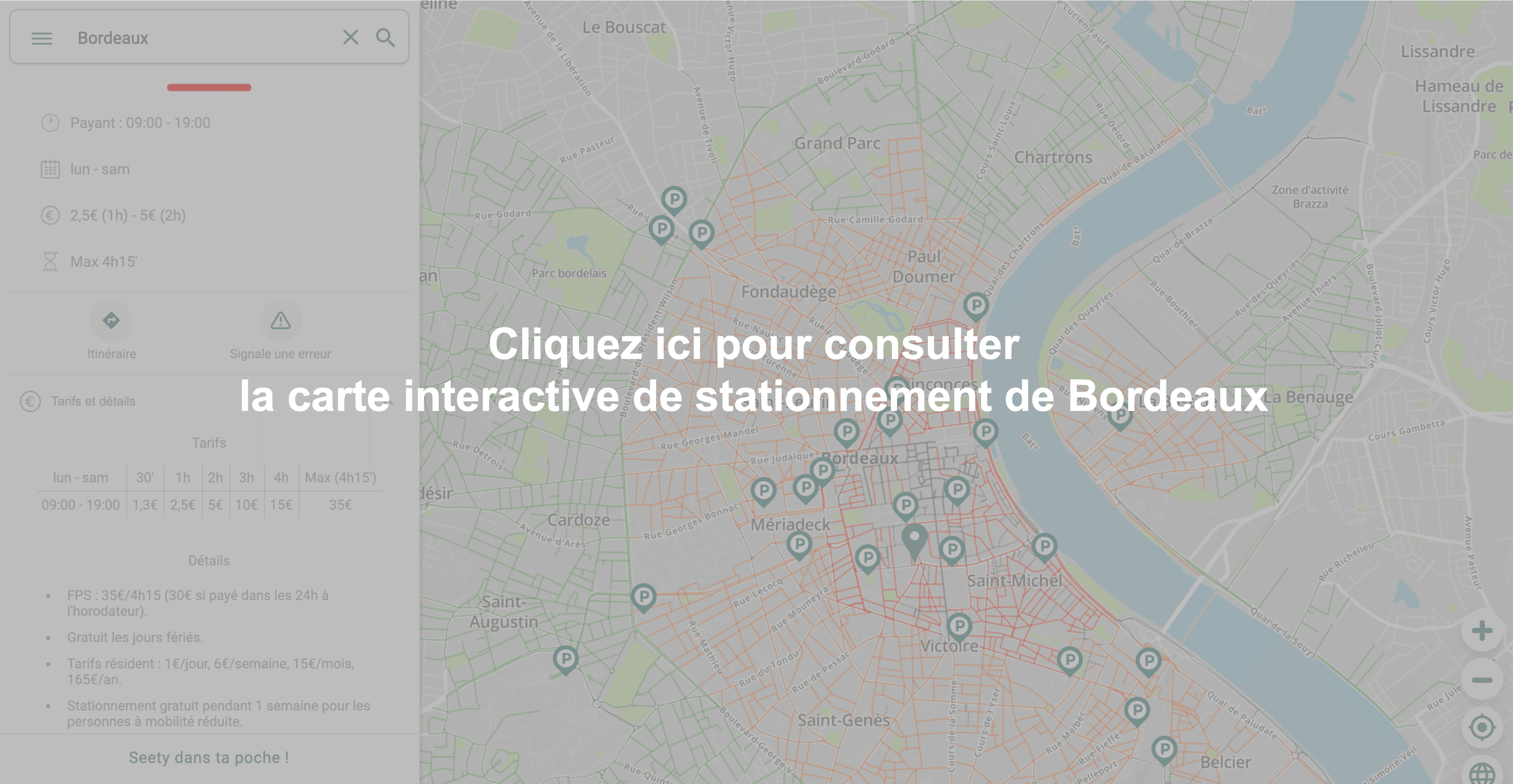 Carte interactive de stationnement à Bordeaux - Réglementation générale