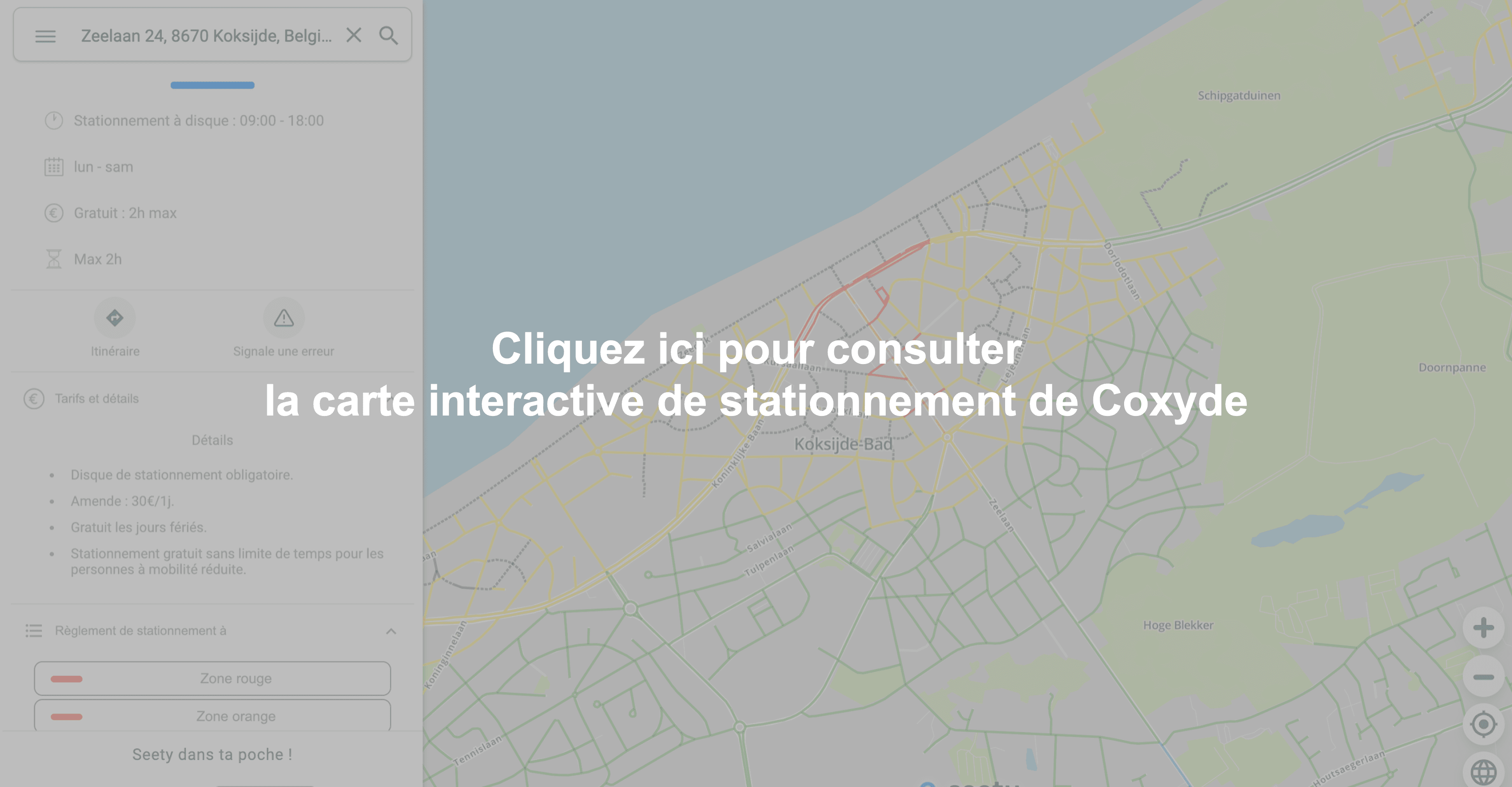Carte interactive de stationnement à Coxyde