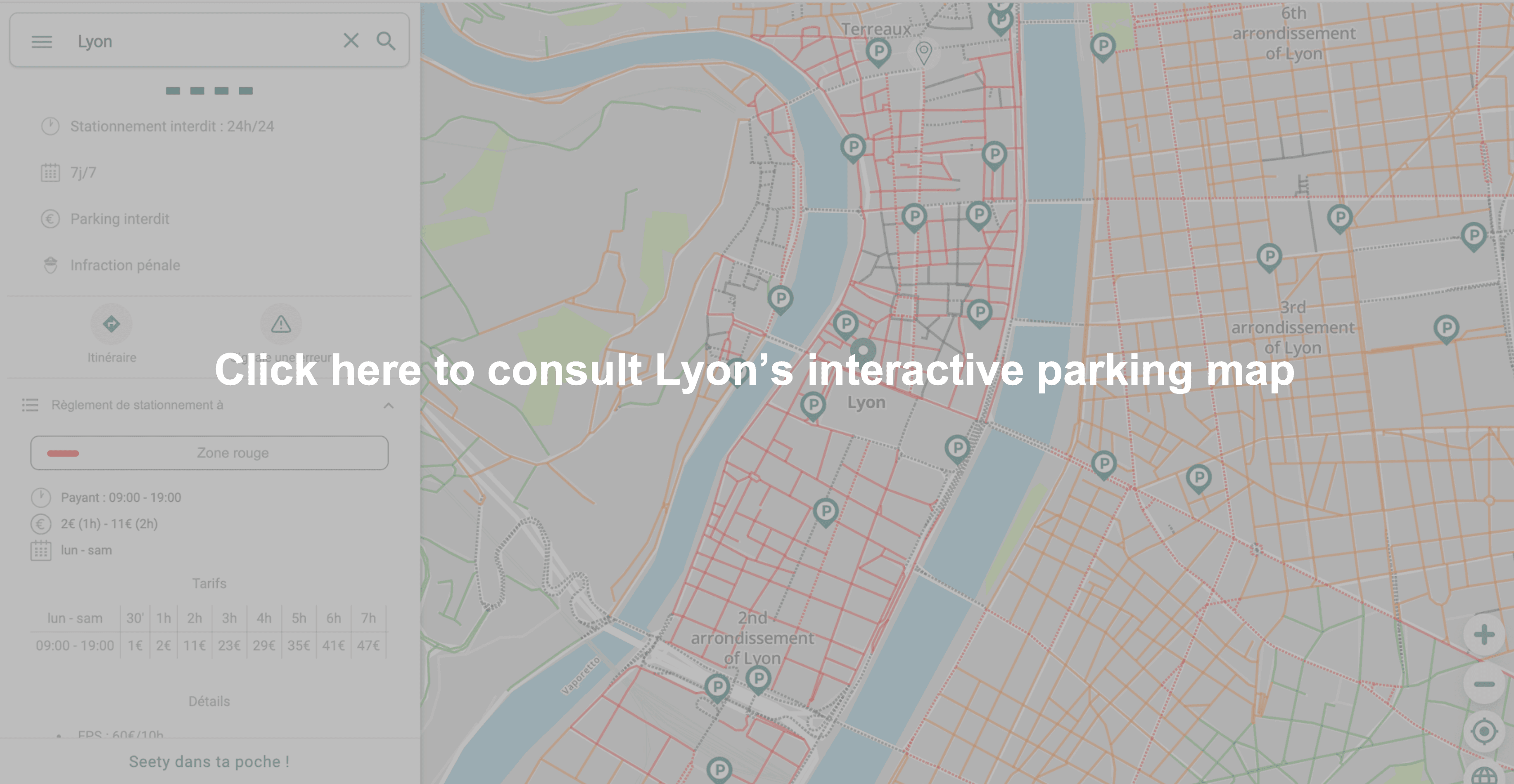 Interactive parking map of Lyon - Vieux Lyon district (montée du Gourguillon)